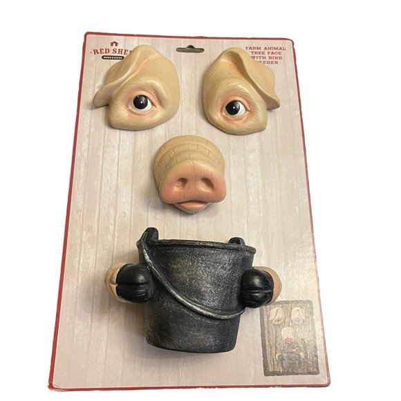 Red Shed Home Gifts Farm Animal Tree Face PIG Bird Bucket Feeder Yard Decor NEW - Picture 1 of 7
